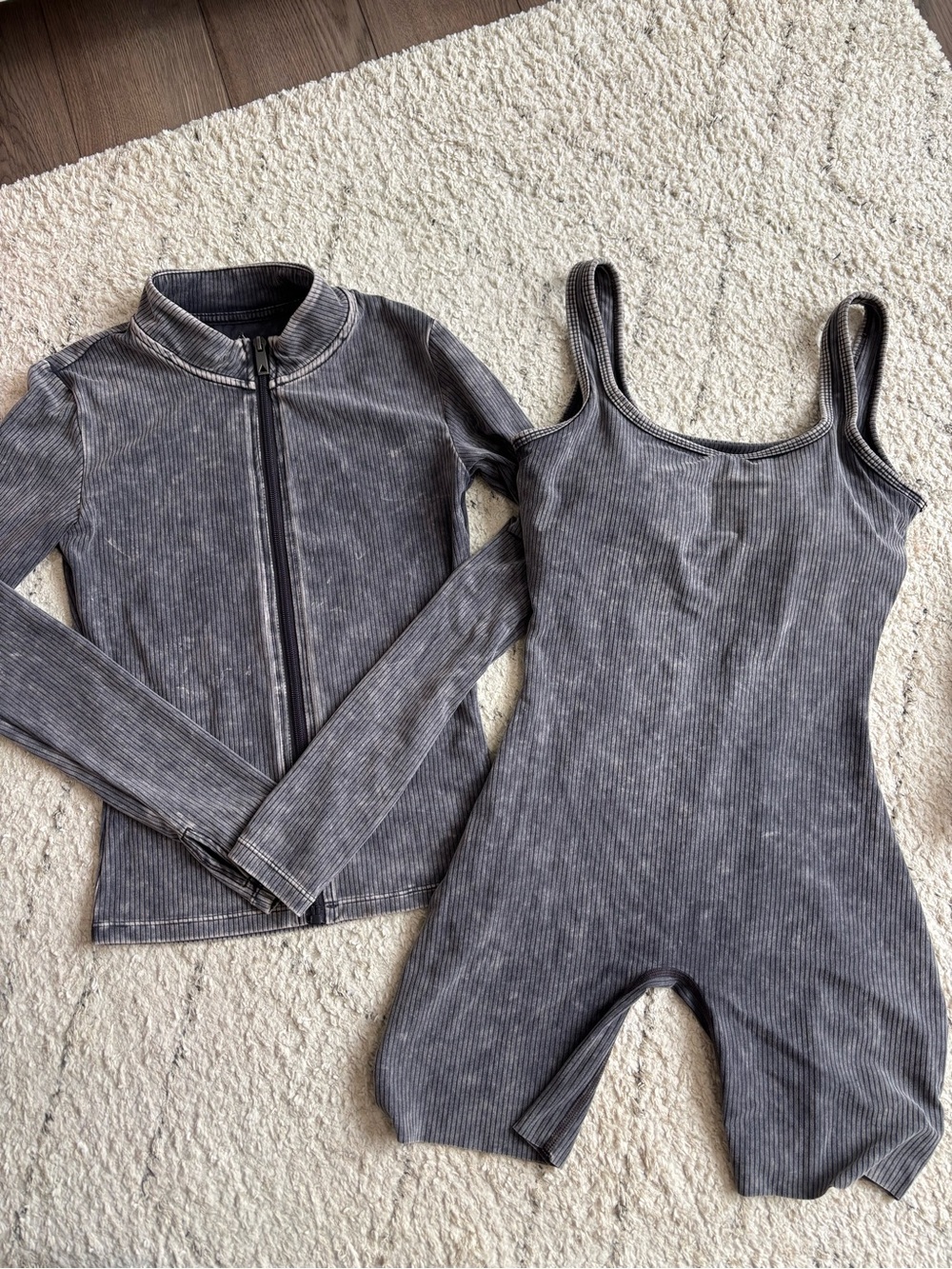 Vitality Cloud II Ribbed One-Piece Romper with Matching Zip Jacket Iron Washed